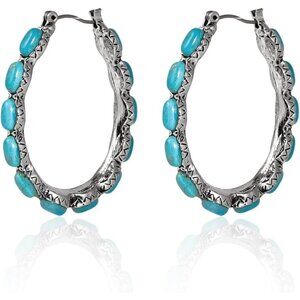 🌸✨🩵 Turquoise Silver Hoop Oval Beaded Flower Teardrop Earrings 💎🌊🩵